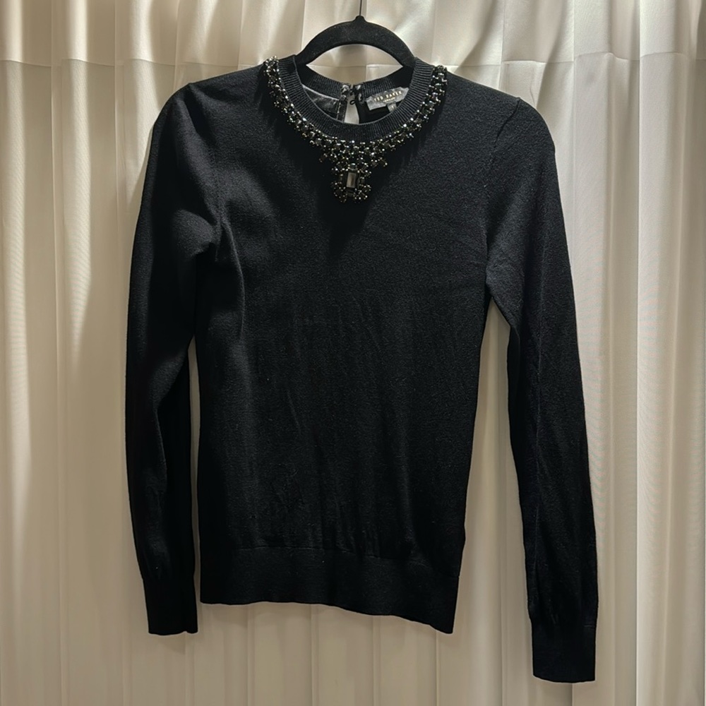 Ted Baker bedazzled black sweater size one